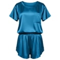 thumbnail image 4 of WAYUTE Shorts Sets Women 2 Piece Outfits Summer Short Sleeve Solid Color Satin Soft Shorts Casual Comfortable Relaxing Home Wear Outfit, 4 of 5
