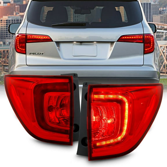 AKKON - Fit 2016-2018 Honda Pilot SUV LED Bar DRL Running Chrome Red Clear Brake Tail Lights Outer Driver Passenger Pair