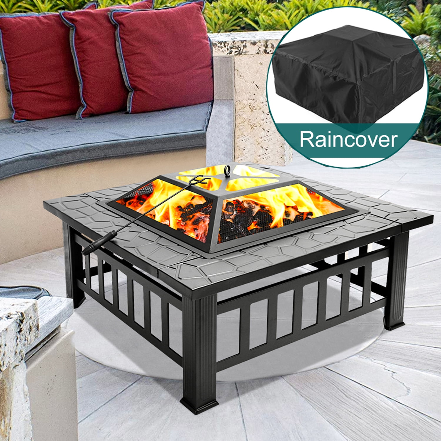 Garden Firepit Outdoor Patio Heater Log Wood Charcoal Burner BBQ Grill Net Poker 