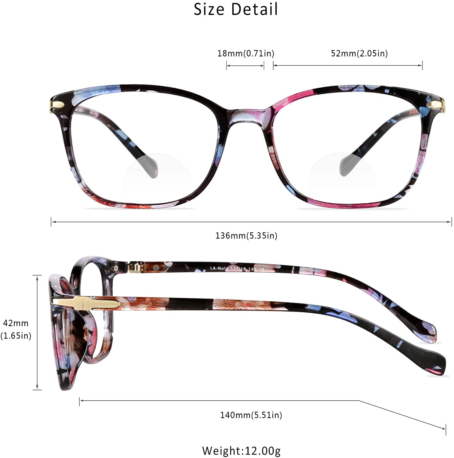 LifeArt Bifocal Reading Glasses with Round Lenses, Blue Light Blocking Glasses for Women Men, Anti Glare, Reduce Eyestrain (Pinkfloral,+0.00/+3.00 Magnification)
