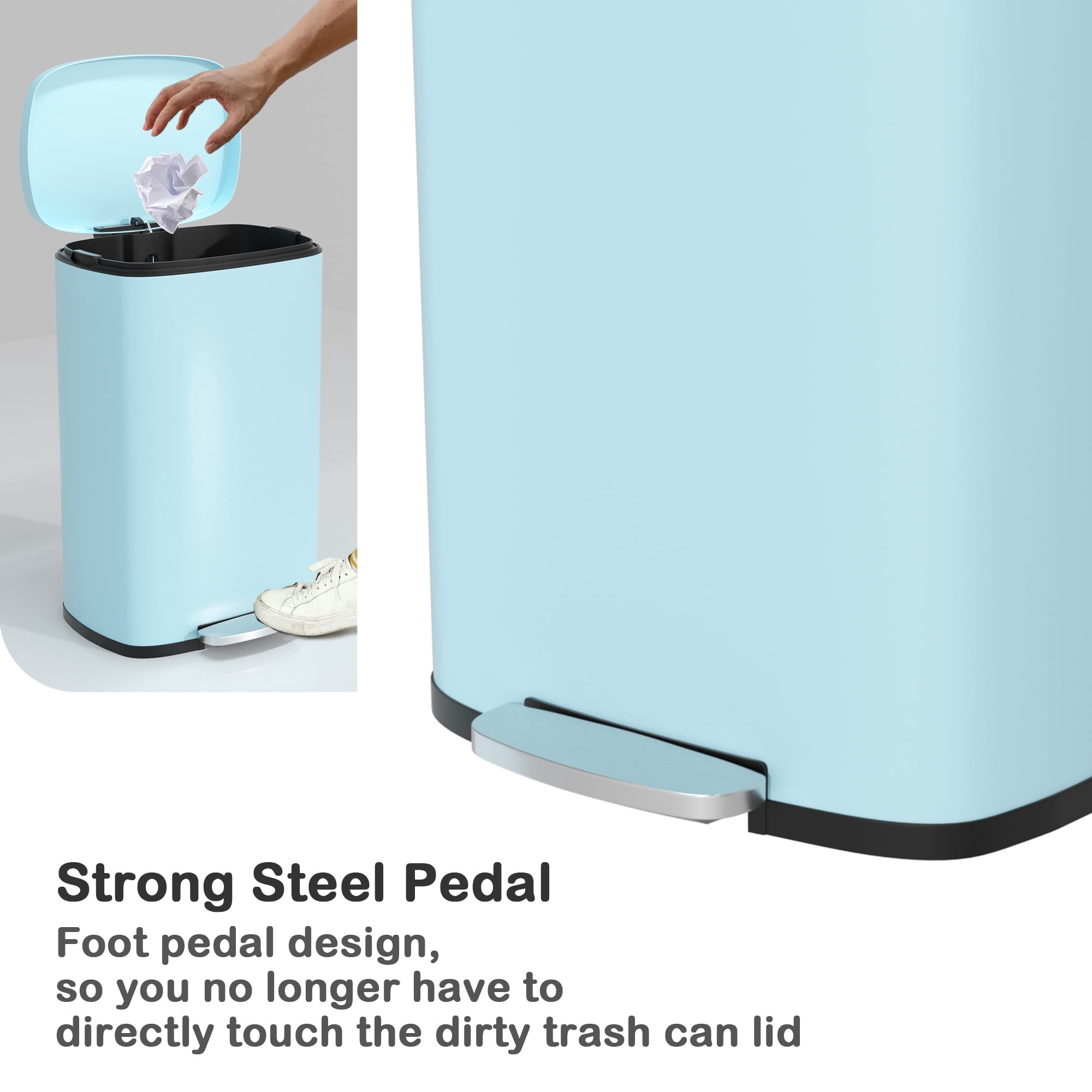 CL.HPAHKL 13 Gallon (50L)Trash Can ,Kitchen Trash Can, Stainless Steel with Lid, Foot Pedal and Inner Bucket, Fingerprint-Resistant Soft Close Lid Garbage Can, Pedal Rubbish Bin for Home Office
