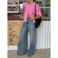 thumbnail image 4 of Women's Short Sleeve Knit Cardigan Top, Round Neck Button Front Sweater Shirt, Casual Cropped Layering Blouse for Streetwear, Office and Daily Wear, 4 of 19