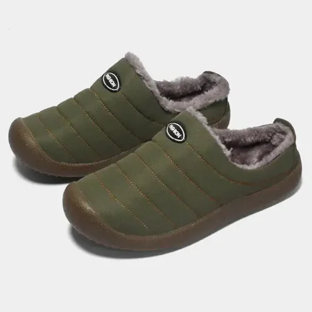 

New Fuzzy Plush Lining Warm Slippers With Rubber Sole For Indoor Outdoor Non-slip Warm Slippers For Men Women Black Autumn & Winter