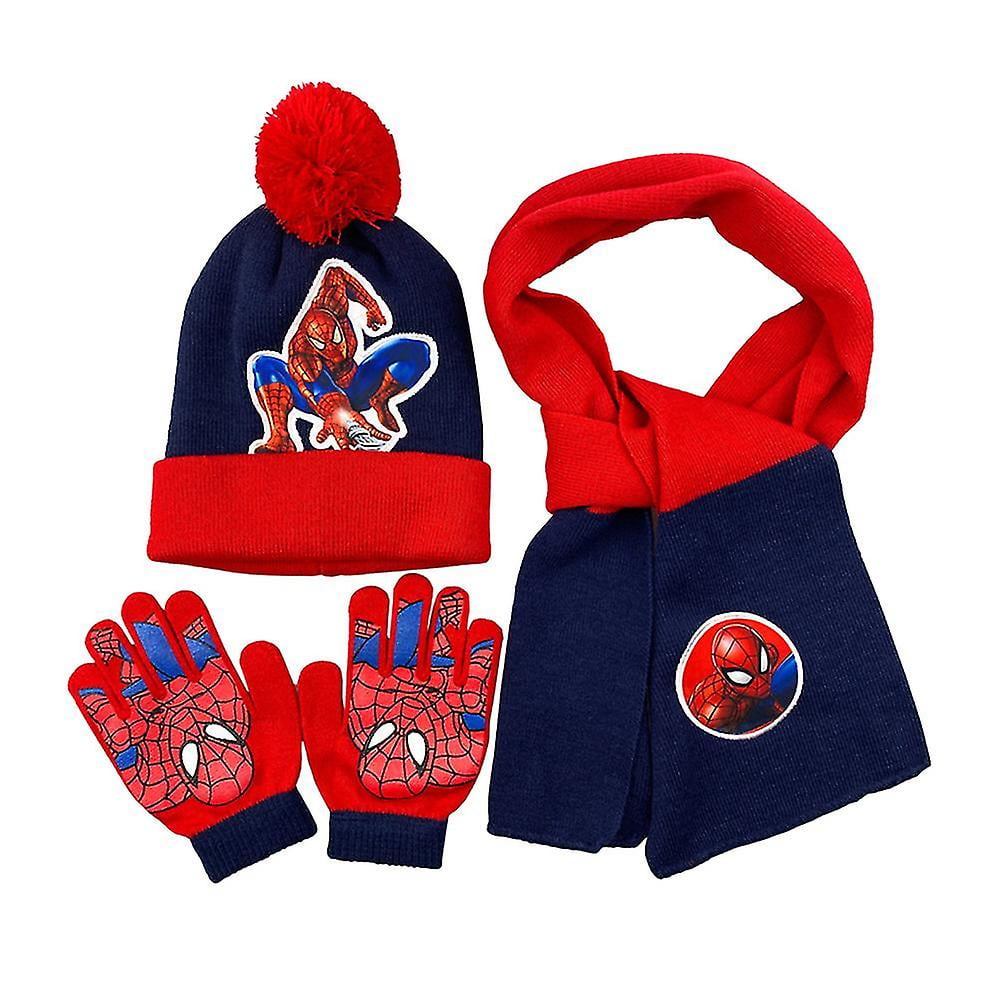 Kids Boys 3pcs/set Spiderman Winter Warm Casual Beanie Hat Scarf