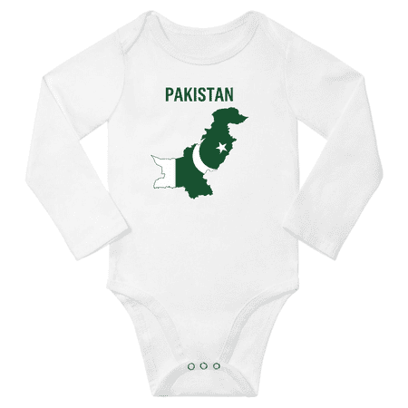 

Pakistan Flag Map Baby Long Slevve Romper (White 3-6 Months)