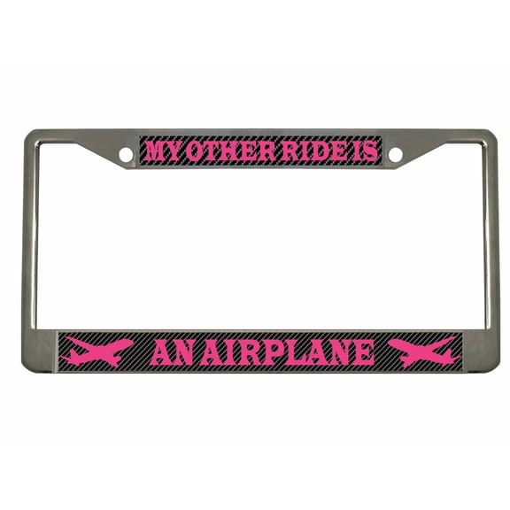 My Other Ride is an Airplane Style Metal License Plate Frame Personalized/Car Accessories Car Tag Holder Cover Carbon (Black/Carbon/Dark Pink)