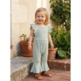thumbnail image 4 of BemeyourBBs Toddler Baby Girl Summer Clothes Infant Baby Girls Waffled Romper Overalls One Piece Outfit Ruffled Flying Sleeve Backless Solid Color Flared Pants Jumpsuit 6 12 18 24 Months 2 3 4 Years, 4 of 9