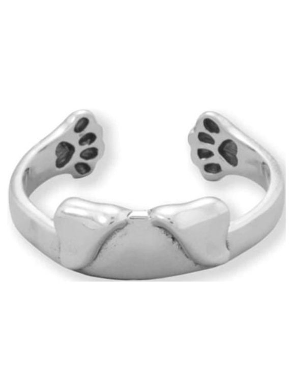 Dog Ear and Paw Wrap Ring Sterling Silver, Small Fits Sizes 4-6
