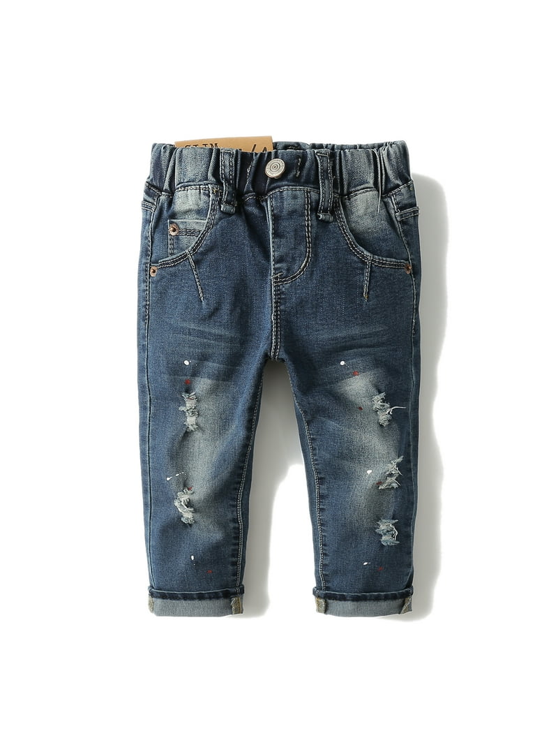 KIDSCOOL SPACE Baby Girl Boy Little Kid D Ring Ripped Denim Jeans Pants