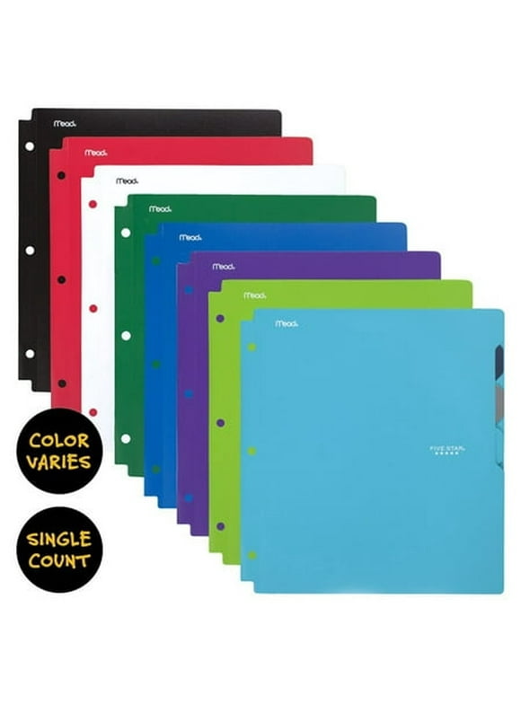 Mead Five Star Plastic Folder, 4 Pocket, 11.5" x 10.75" - Multicolor, Multi-Colored