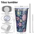 thumbnail image 4 of 16oz Tumblers Pioneer Flower Floral Print Pattern Stainless Steel Vacuum Insulated Double Wall Travel Tumbler Cups Mug with Lid and Straw,Cleaning Brush for Coffee,Tea, 4 of 4