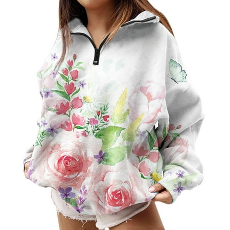 fvwitlyh Black Crewneck Sweatshirt Cropped Zip Up Hoodie Women White Black Grey Green Cotton Cute Zipper Crop Sweatshirt Sweater Jacket Oversized White Large