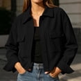 thumbnail image 5 of GaThRRgYP Jean Jacket Women Plus Size Stretchy Fashion Women's Casual Long Sleeve Turndow Collar Pocket Button Top Blouse Ladies Coat Black S, 5 of 8