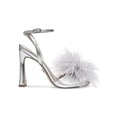 thumbnail image 2 of Sam Edelman Leon Silver Feather Pom Pom Detail Ankle Strap High Heel Sandals (Silver, 8), 2 of 3