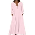 thumbnail image 3 of Lenago Maxi Dresses for Women Casual Solid Color Dress with Long Sleeves V-Neck Long Dress Half Buttons Plus Size Comfy Dress Oversize Fitted, 3 of 5