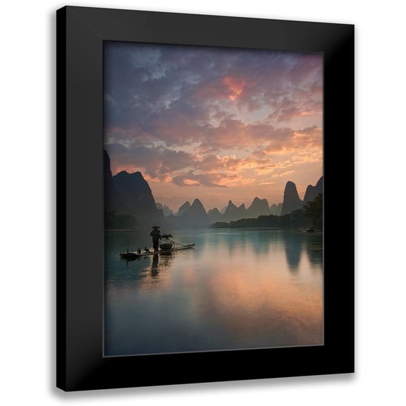 Zhang, Yan 11x14 Black Modern Framed Museum Art Print Titled - Li River Sunrise
