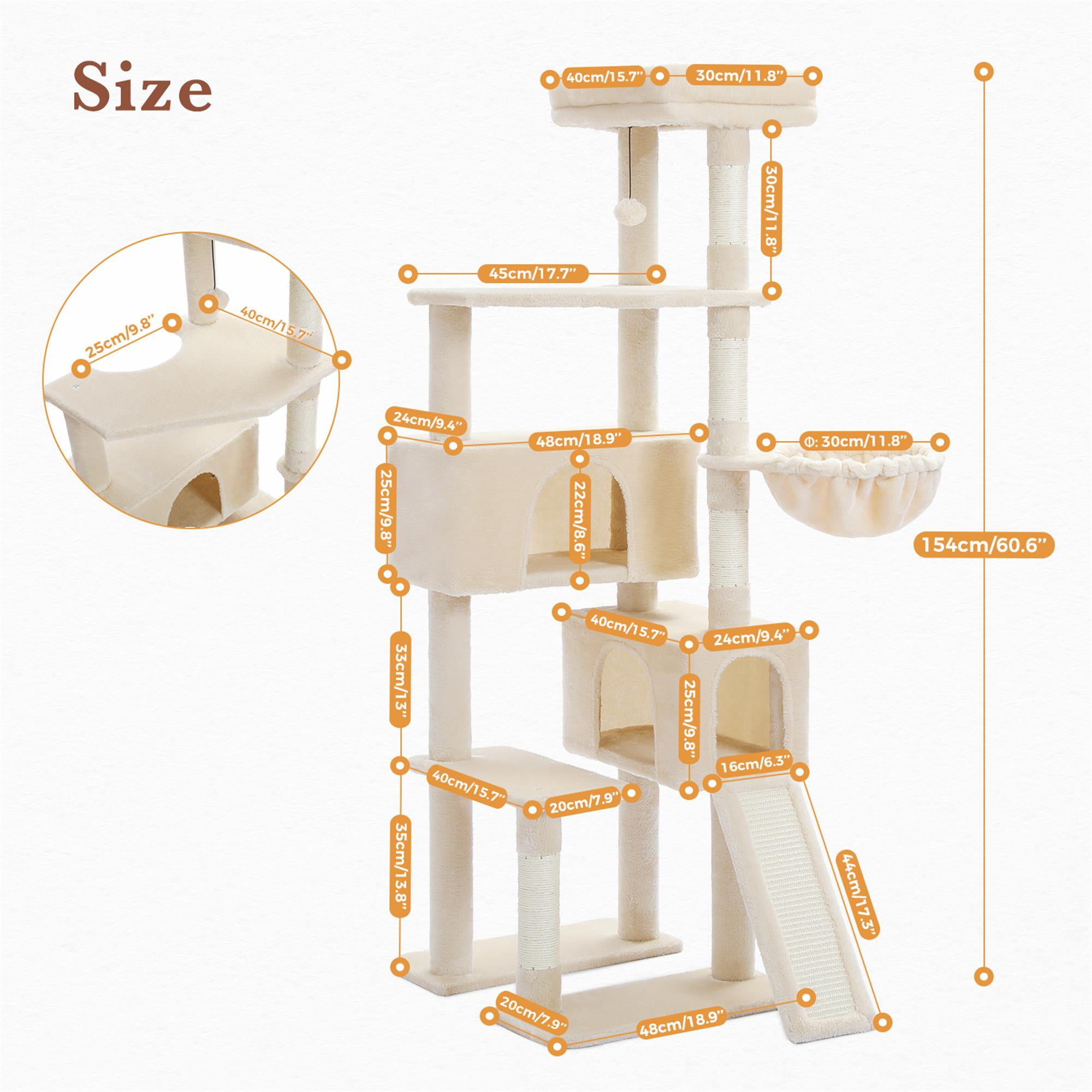 Kadyn 60" Cat Tree for Indoor Cats with Scratching Posts Cat Condo, Cat Tree Tower House, Beige