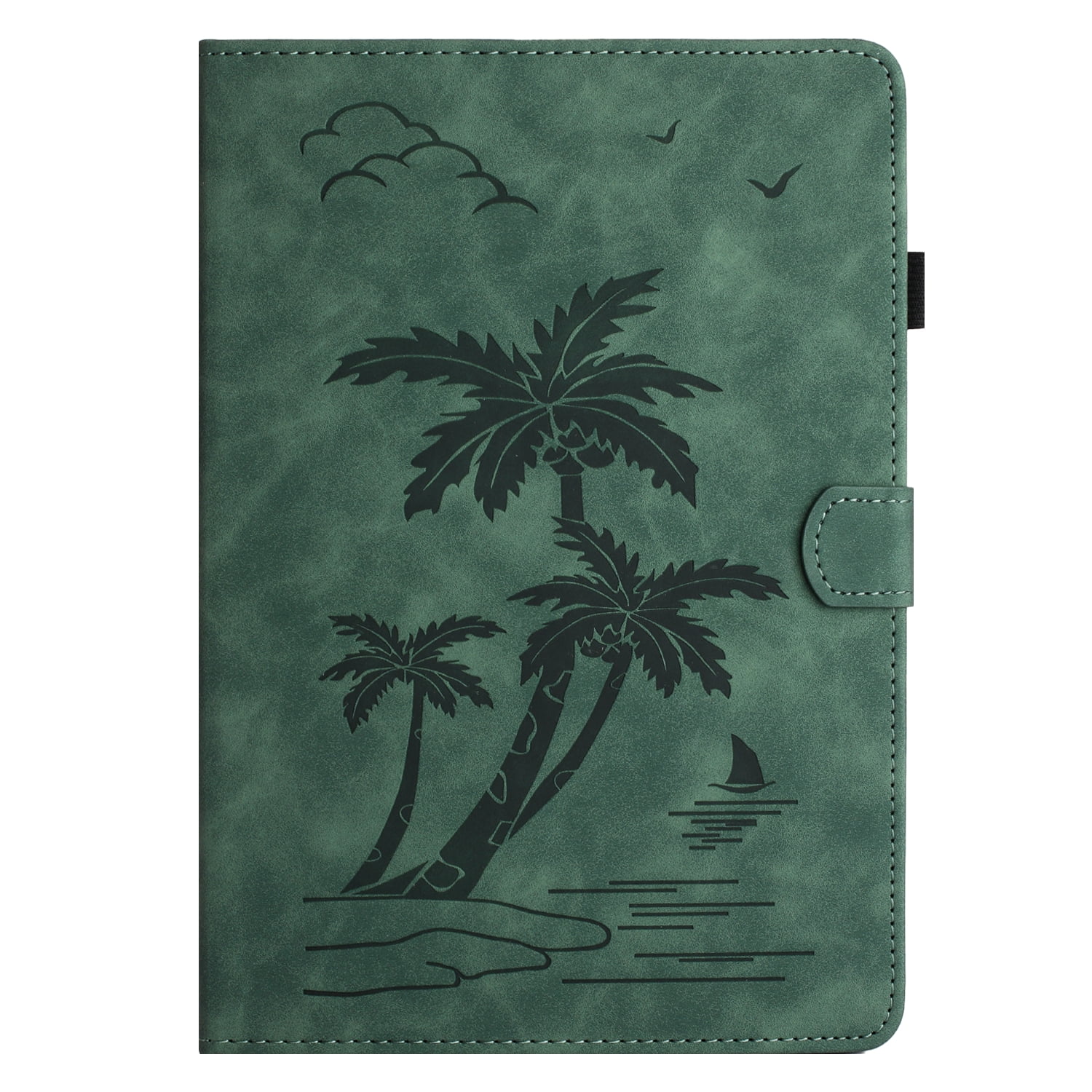 Allytechgroup iPad Air 11 Case 2024, Embossed Coconut Tree Pattern Cover, Auto Sleep Wake Function with Flip Cover Stand and Pencil Holder Case for Apple iPad Air 11 Inch 2024 Tablet,Green