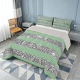 thumbnail image 3 of Homewish Green Gray Stripe Queen Comforter Set for Girls, Glitter Stars Comforter Sets Queen, Gray Reversible, 3 Pieces 1 Comforter and 2 Pillowcases, 3 of 6