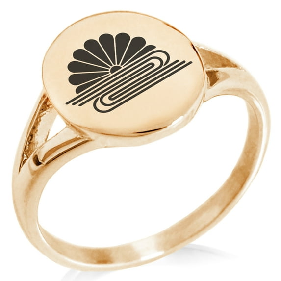 Stainless Steel Kusonoki Samurai Crest Minimalist Oval Top Polished Statement Signet Ring