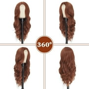 Long Wavy Wigs 26in, Jademall Auburn Wig for Women Synthetic Curly Hair Wigs Middle Part Heat Resistant Fibre for Daily Party Dance - Auburn Color