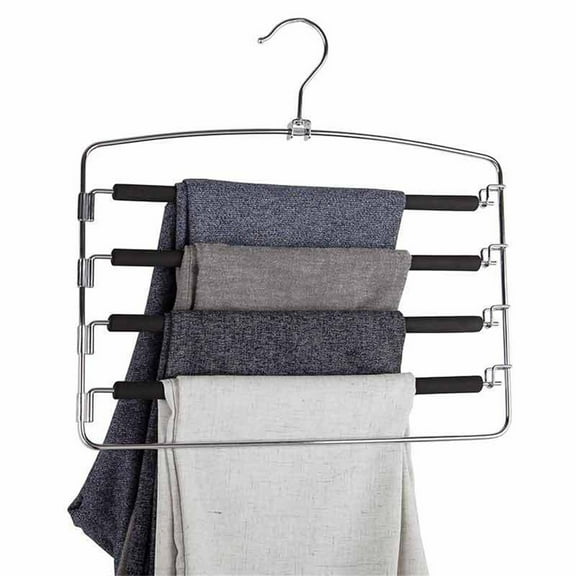 1 Piece Pants Hanger by Happon, Swing Arm Trousers Hanger, Space Saving Pants Rack, 5 Layers Jeans Hangers with Non-Slip, Multiple Pants Hanger Closet Organizer for Trousers Scarves Ties Black