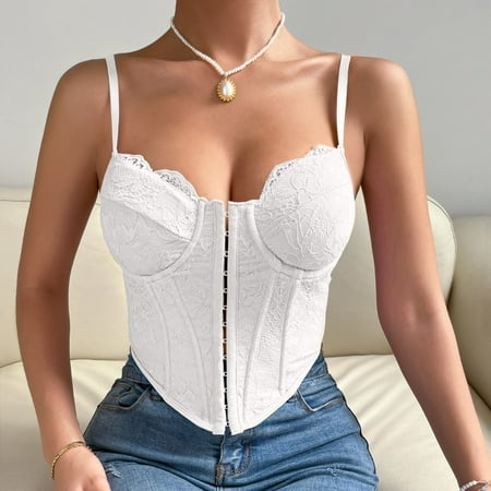 

Corset Top Bustier Tops For Women Spaghetti Adjustable Cami Crop Tank Lace Ladies Sexy Sheer Crop Bralette Tops