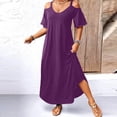 thumbnail image 2 of QTBIUQ Cold Shoulder Maxi Dress Women V Neck Casual Dress Loose Summer Dress Beach Cover up Comfortable Everyday Long Dress, 2 of 5