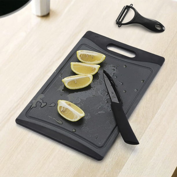 Juego de tablas de cortar de plástico de 3 - tablas de cortar gruesas y ecológicas para carne y verduras con surcos para zumos, mango fácil de agarrar y apta para lavavajillas
