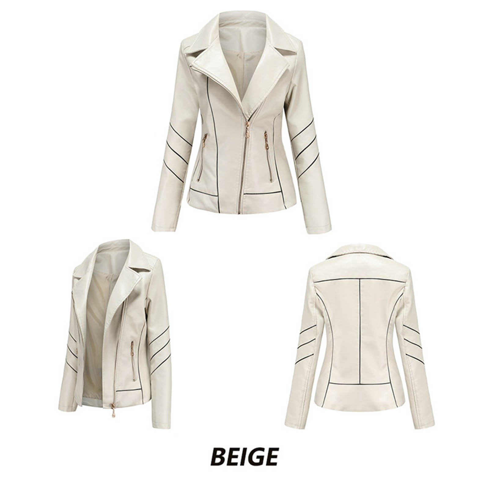 Fjofpr Womens Fall Clothing Womens Plus Size Faux Leather Jackets Long Sleeve Outerwear with Pockets Ladies Casual Solid Lightweight Zipper Coat