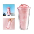 thumbnail image 3 of Vasos de plástico, con tapa y pajita, de doble pared, reutilizables y a prueba de fugas, para bebidas frías. sakura rosa, 3 of 9