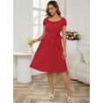 thumbnail image 6 of DARING DIVA Women's Midi Short Sleeve Boho Tie Waist Maternity Dress XL Red, 6 of 7