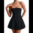 thumbnail image 1 of Vestido Corto Ajustado de Corte A Sin Mangas, Sexy, con Pliegues y Sin Tirantes para Mujer, Estilo Y2K Negro L, 1 of 8