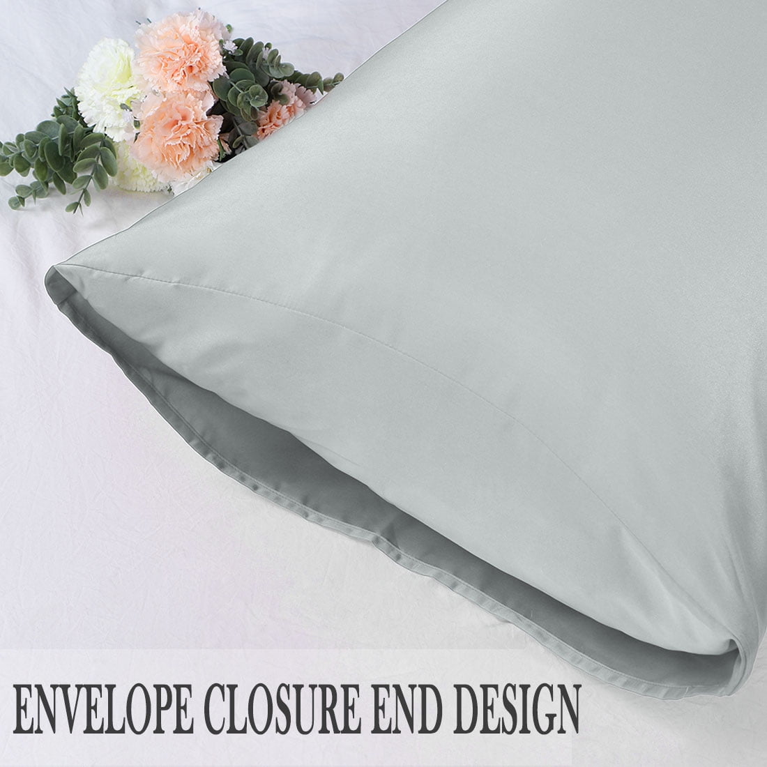 Unique Bargains Silky Satin Pillow Cases Covers Set of 2 Light Gray Standard