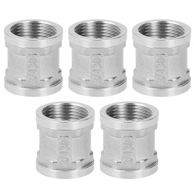 5Pcs 3/4 Female Thread x 3/4 Female Thread Stainless Steel Threaded Pipe Fitting for Plumbing Gas