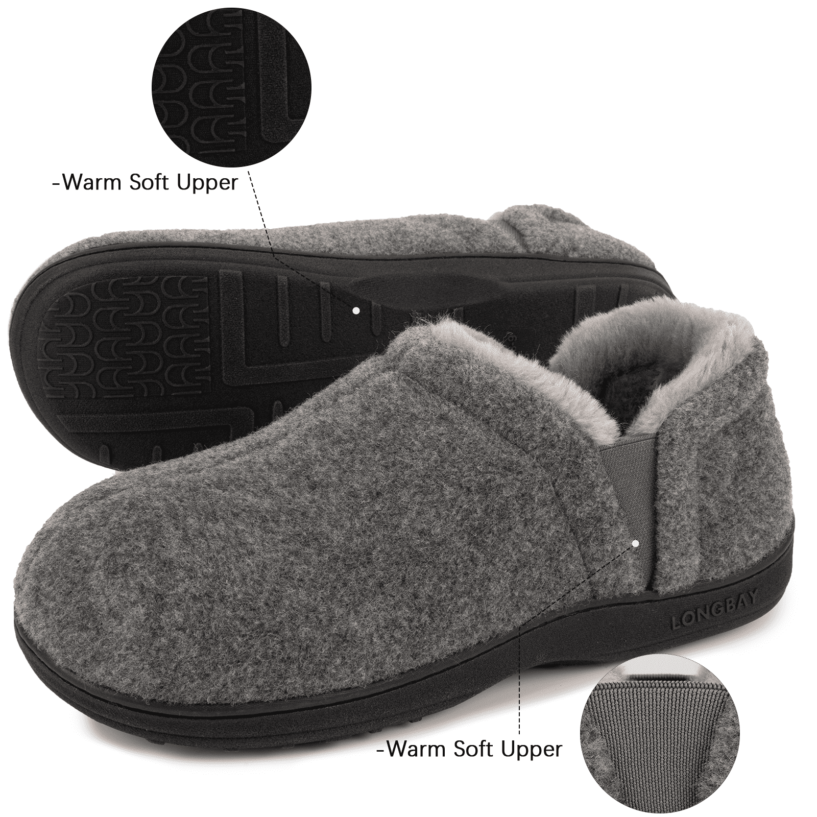 LongBay Men's Cozy Memory Foam Slippers Comfy Fuzzy Plush Lining House Shoes Indoor Outdoor