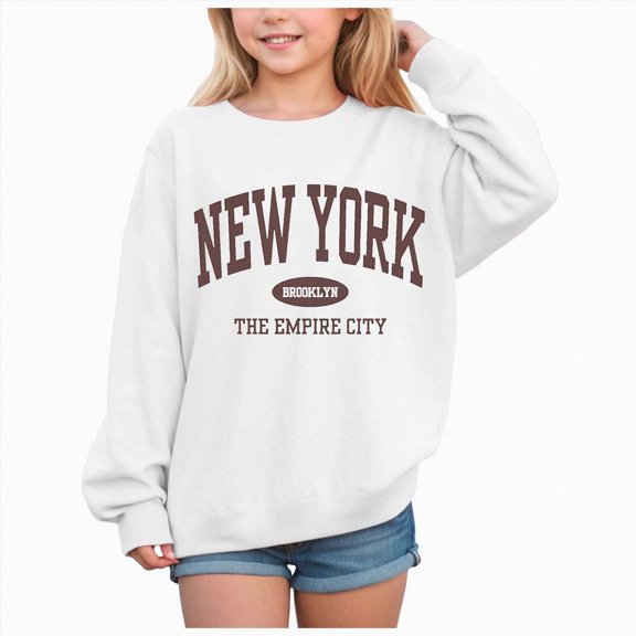 Teen Girls Crewneck Oversized Sweatshirt Kids Fashion Long Sleeve New York Print Pullover Tops Kaprioy Girls Sweatshirt