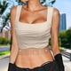 thumbnail image 5 of Camiseta Con Purpurina Mujeres Casual Crop Top Sin mangas Rhinestone Borla Ropa diaria (Beige S) Cgtredaw para Mujer Beige T L, 5 of 6