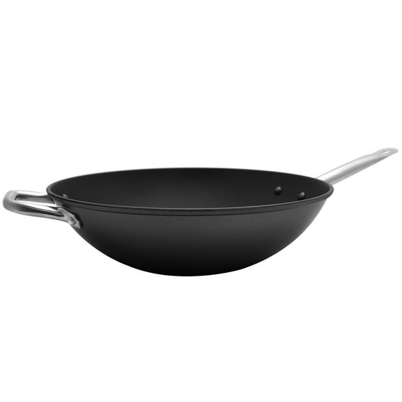 IMUSA 14in Light Cast Iron Preseasoned Wok with Stainless Steel Handle