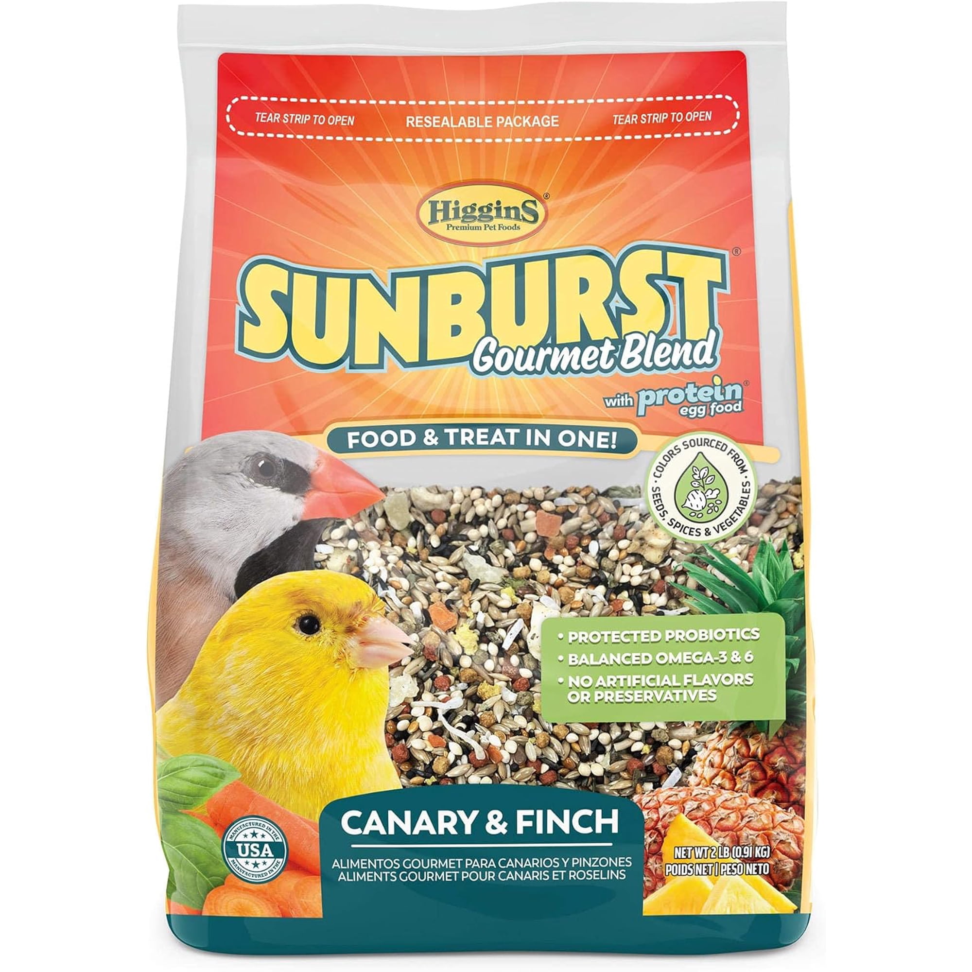 Higgins Sunburst Gourmet Blend Seed Canary & Finch Bird Food 2 lbs.