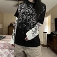 thumbnail image 4 of Hauts Grande Taille Femmes Manches Longues Coupe Ample T-Shirt Imprimé Floral Col Rond Double Couche Chandail, 4 of 5
