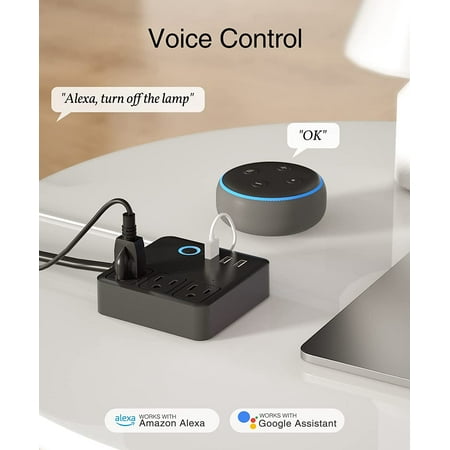 Gosund Smart Power Strip,WiFi Outlets Work with Alexa Google Home,Mini Smart Plug Surge Protector with3USB 3 Charging Port 10A(Black）