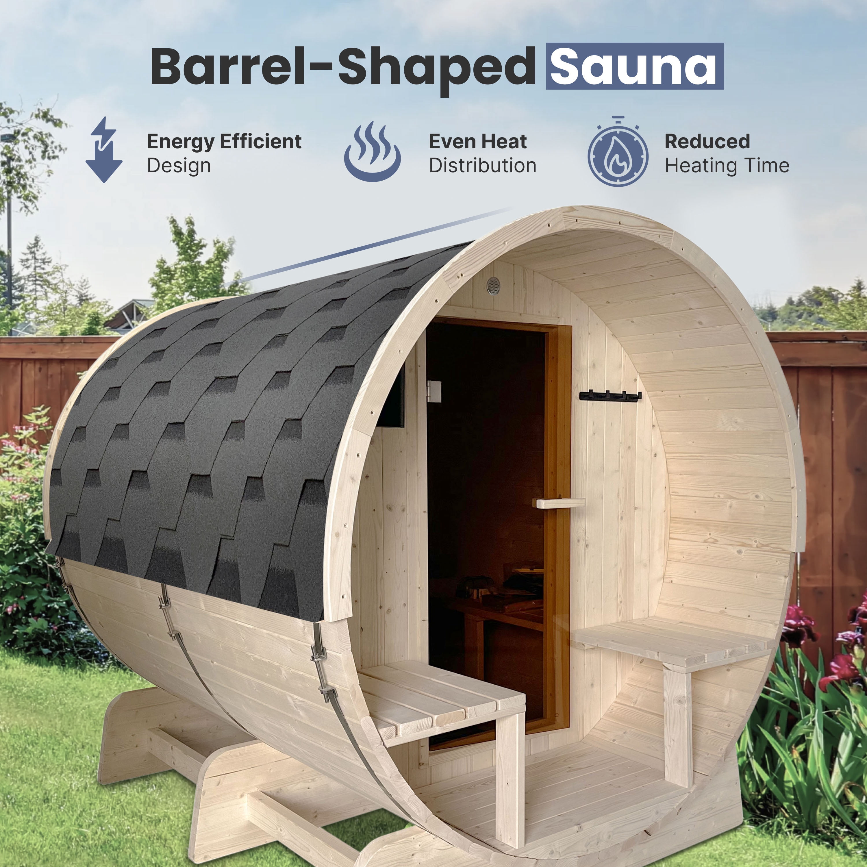 ALEKO Outdoor Indoor White Pine 6-8 Person Wet Dry Barrel Sauna with 8 kW Heater