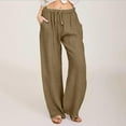 thumbnail image 4 of Women's Linen Pants 2024 Fashion Casual Versatile Solid Color Wide Leg Pants Loose Comfy Elastic Waist Pants with Pockets, 4 of 5