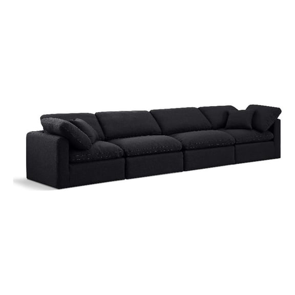 Meridian Furniture Indulge 140" Contemporary Linen Fabric Modular Sofa in Black