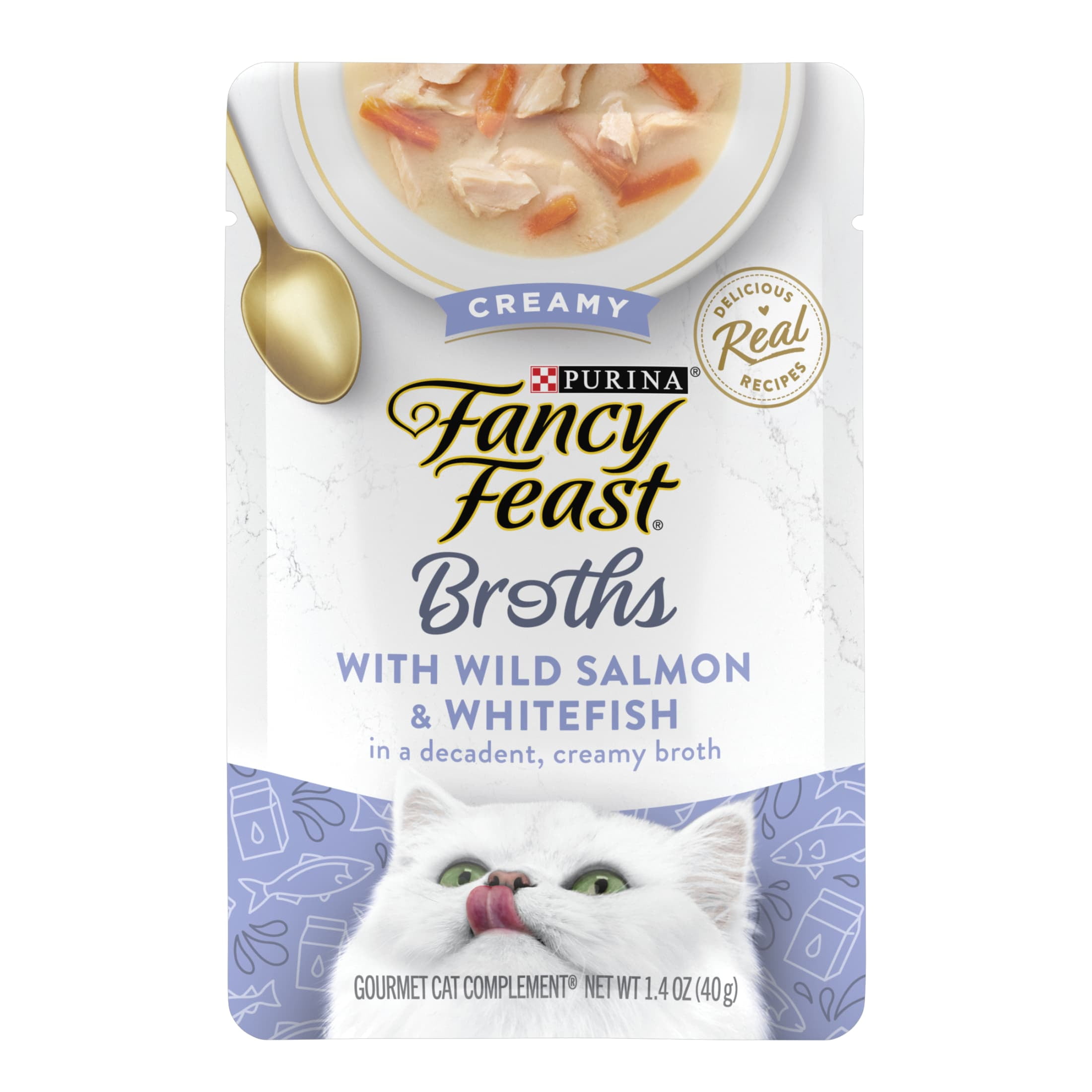 (24 pack) Purina Fancy Feast Broths, Wet Cat Food, Salmon & Whitefish, 1.4 oz Pouch