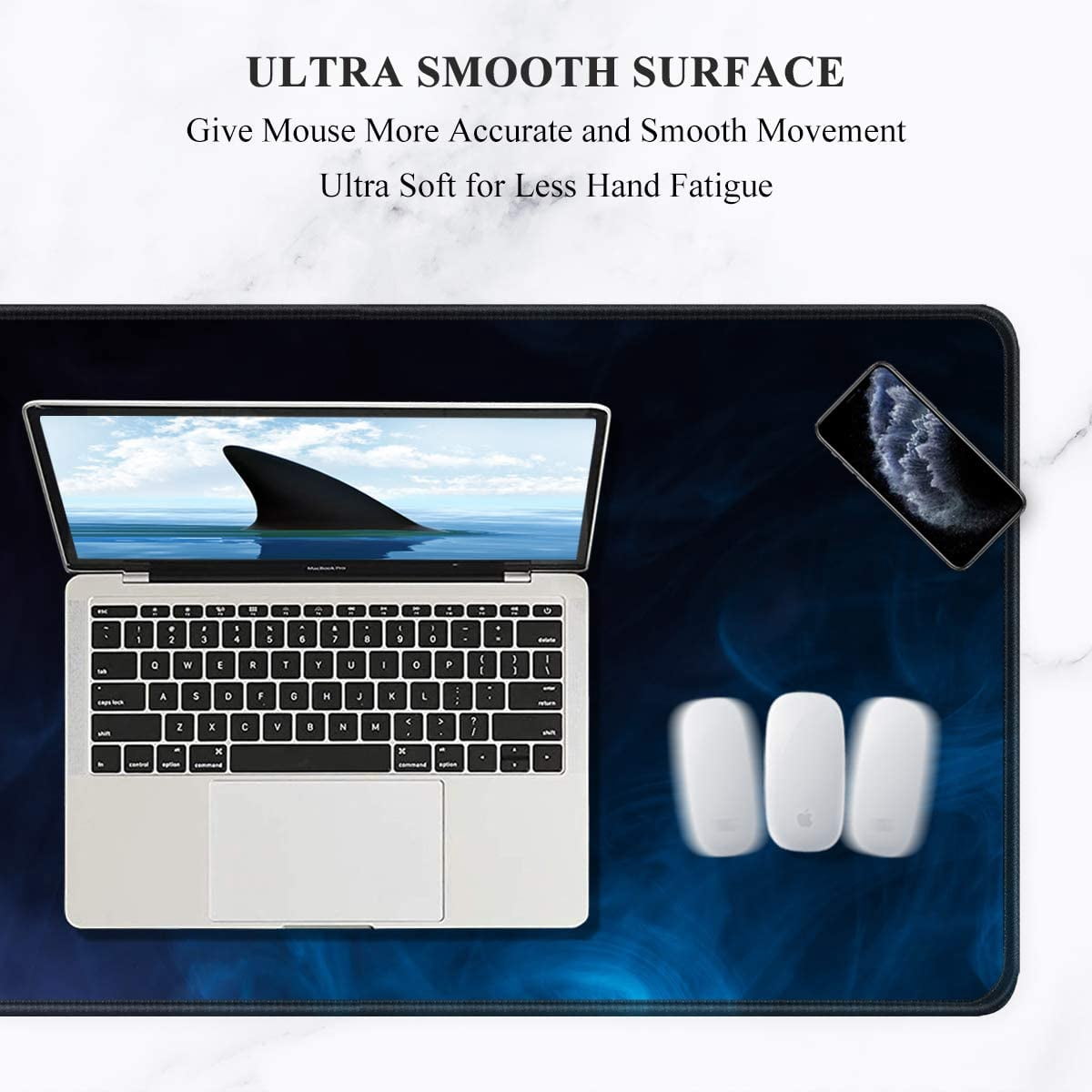 Large Mouse Pad, Full Desk XXL Extended Gaming Mouse Pad 35" X 15", Waterproof Desk Mat with Stitched Edges, Non-Slip Laptop Computer Keyboard Mousepad for Office and Home, Smoke Design