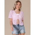 thumbnail image 3 of DARING DIVA Women's Crochet Cardigan Tie Front Go Out Short Sleeve Crop Shrug S Pink, 3 of 6