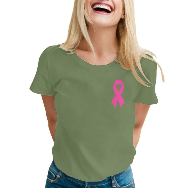Stylish Women's T Shirts For Everyday Wear Featuring Breast Cancer Awareness Print Loose Fit And Comfortable Casual Design Perfect For Spring Summer And Fall