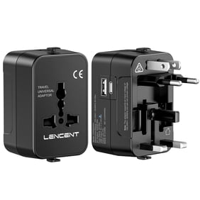 LENCENT Universal Plug adapter,International Travel Power Adapter Wordwide Charger outlet Converter,Europe Plug adapter with USB & C Ports for USA/UK/EU/AUS  in Over 200 Countries